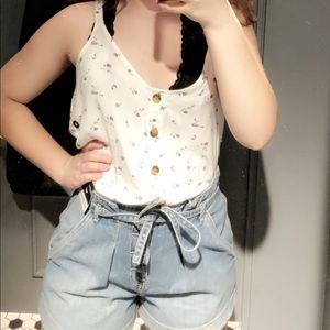 Hollister White and Blue Flower Tank Top